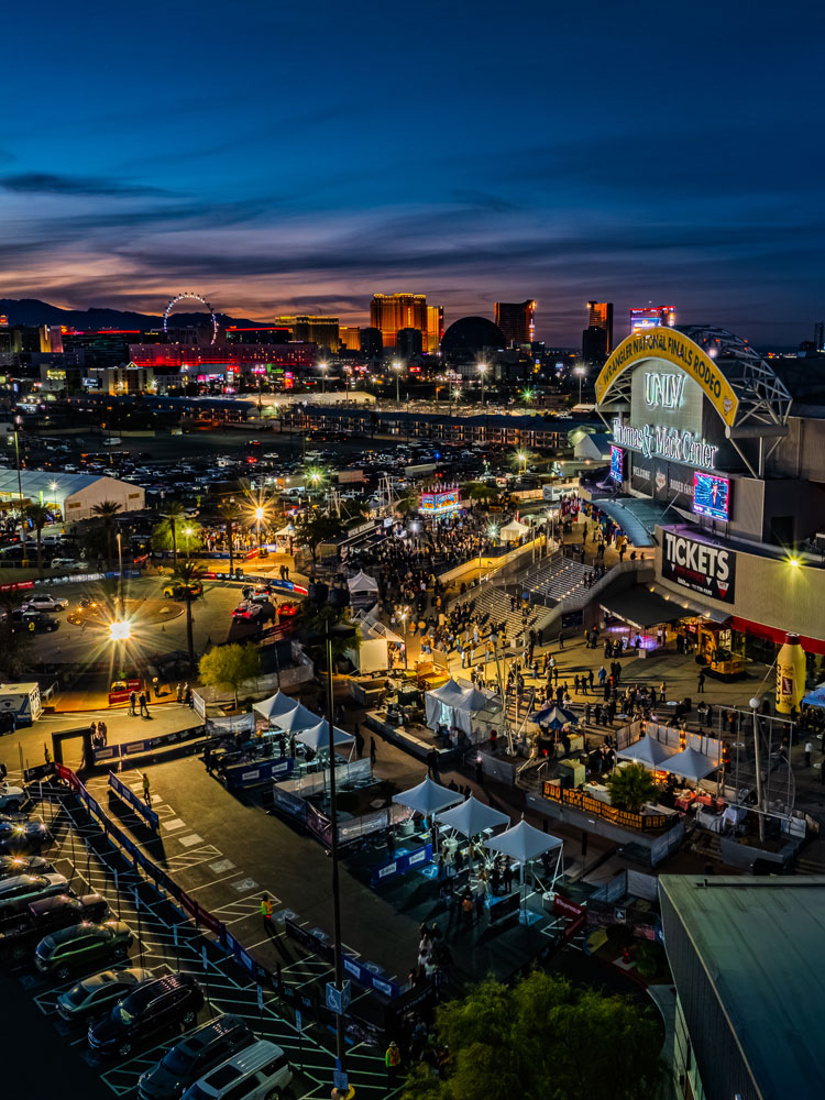 NFR Experience at Thomas and Mack Center, Las Vegas at night