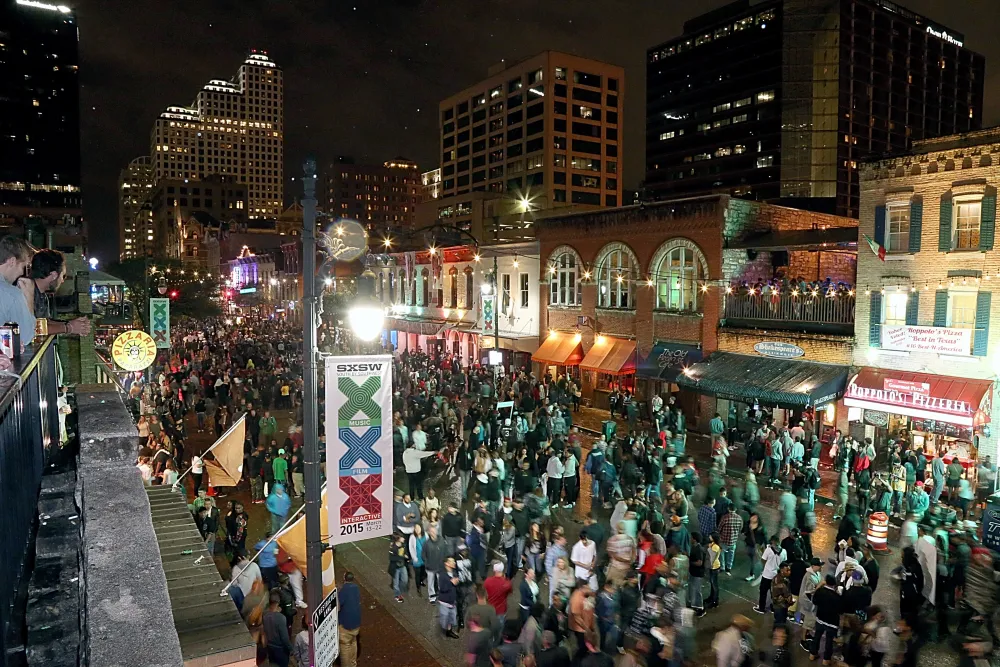 SXSW crowd on 6th Street at night